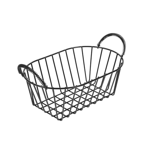 Cesta de hierro negro, cestas de almacenamiento de alambre con asas, cestas de almacenamiento de alambre, cesta de malla, para cocina, jardín, picnic (gris)