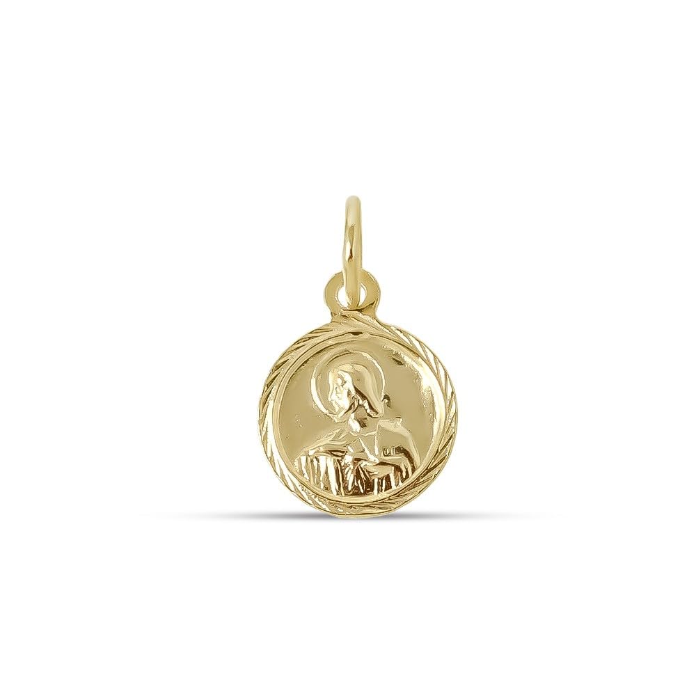 Virgen del Carmen Corazón de Jesús Escapulario Medalla Plata Ley 925m chapado oro 12mm. bisel