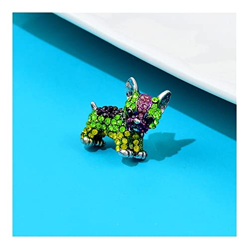 Broche chien strass vert jaune avec épingle de sûreté robuste