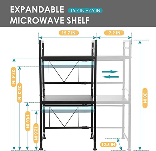 Image of HOME CUBE 2 Tier Microwave Oven Stand For Kitchen Expandable Microwave Oven Rack Otg Stand Kitchen Storage Shelf Spice Rack Toaster Grill Organizer Baker's Rack with 6 Hook (60x34.5x76 cm)
