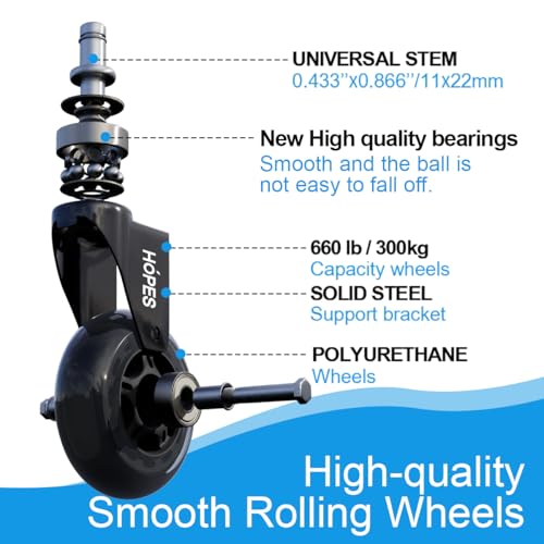 Image of Office Chair Caster Wheels (Set of 5) - Heavy Duty & Safe for All Floors Including Hardwood - Perfect Replacement for Desk Floor Mat - Rollerblade Style w /Universal Fit