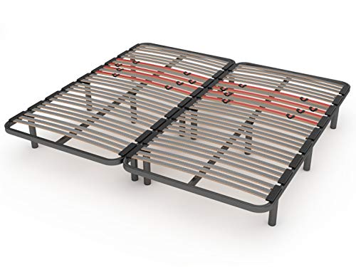 LA WEB DEL COLCHON Somier con Patas Multiláminas Regulador 200 x 200 (2 uds. 100x200) – Base de Cama Adaptable con Reguladores de Firmeza, 14 Patas Incluidas