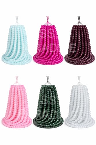 Image of SS Paradise 8mm Glass Beads (6 Colors 300 Pieces) for Jewellery Making | Round Loose Beads Strands for Necklace, Bracelet, Earrings & DIY Crafts