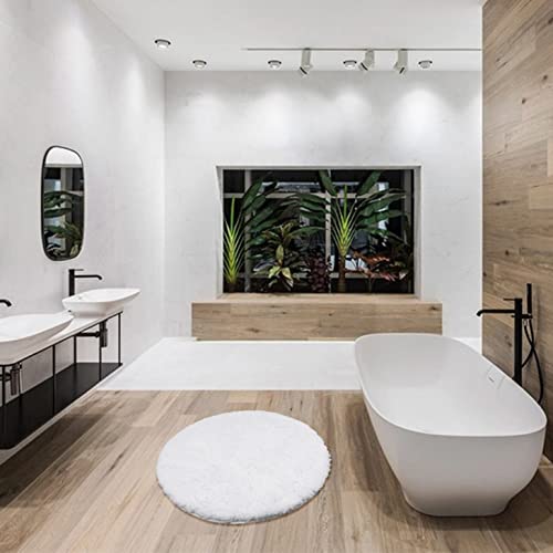 Seavish Luxury White Bath Rug, 2Ft Shaggy Round Bathroom Rug,Non Slip Efficient Water Absorbent Machine Washable Tufted Circle Bath Mat Microfiber Soft Thick Plush Circular Rug Floor Carpet #TOP5