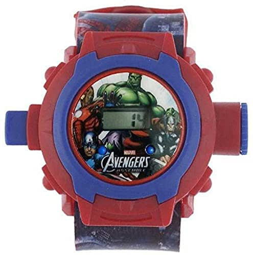 Creations Unisex Kids Cartoon Digital Avengers Projector Watch for Kids, 24 Digital Projector Images.(Red)
