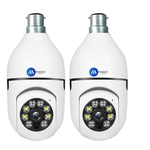 Maizic Smarthome Ultra Convenient Indian Bulb Holder Indoor Security HD 5MP CCTV WiFi Bulb Camera w/PTZ, Color Night Vision, Two-Way Audio, [2025 Model] Alarm, Siren (S-Pack of 2 Indian Bulb)
