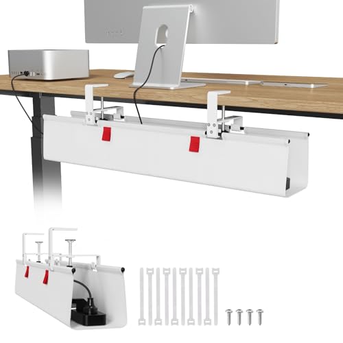 Univivi No Drill Under Desk Cable Management Tray, 28" Cord Organizer for Table, Clamp/Screw Mount Desk Cable Management, Premium Fabric Cable Management Tray for Office, Home