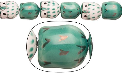 Porcelain Beads Night Watch owl Green and White 14x16mm 12pcs/String