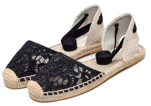 Image of Women's Espadrille FLat Sandals Closed Toe Ankle Wrap,Classic Lace Up Summer Dressy Flat Shoes