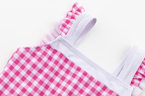 LIZENS Girls One Piece Swimwear Ruffle Trim Checkered 2-12Years Beach Bathing Swimsuit for Kids3