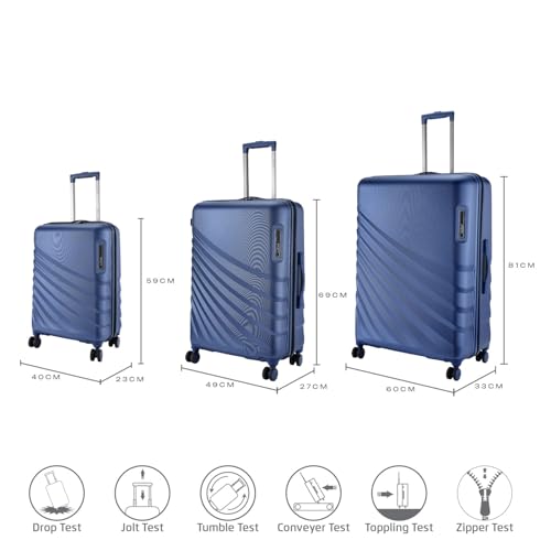 Image of Safari Select Polaris PRO Set of 3 Cabin Medium Large Check-in Trolley Bag Hard Case Polycarbonate 8 Wheels with 360 Degree Rotation Recessed TSA Lock Trolley Bags for Travel Suitcase for Travel Blue