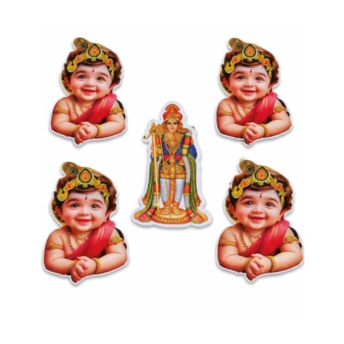 Image of Baby Murugan Fridge Magnet Set of 5 | Cute Wooden Murugan Magnet for Refrigerator, Cupboard & Locker | Hindu God Murugan Photo Magnet | Pooja Room Decor | Spiritual Gift Return Gift