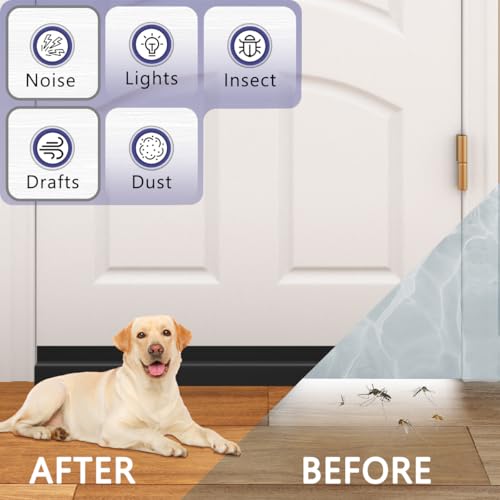 Image of Door Draft Stopper, Adjustable Silicone Weather Stripping Door Bottom Seal Blocker Air Noise, Under Door Gap Filler for Interior /Exterior Doors (Black, 39 inch)