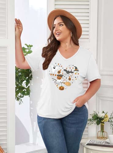Image of ForHailey Women's Plus Size Short Sleeve Tee Shirt V Neck Basic Ladies Loose Fit T Shirt 1X-5X