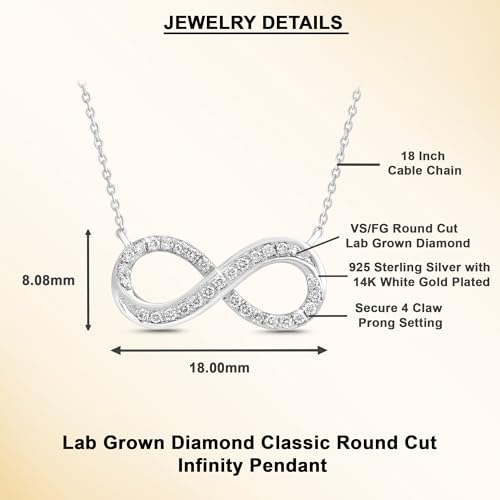 Dewberry 1/4 cttw Round Cut IGI Certified Lab Grown Diamond Infinity Pendant Necklace | 18 Inch Chain for Women 14kt White Gold Or Yellow Gold Plated Over 925 Sterling Silver (Clarity: VS, Color: FG, 0.25 cttw)3