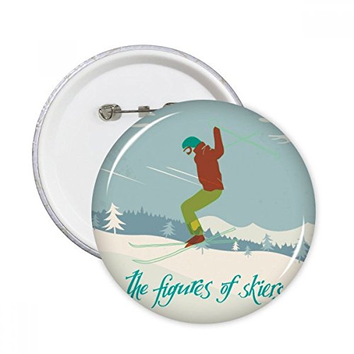 Illustration de ski sur badge bouton décoratif : set de 5 pièces multicolores XL