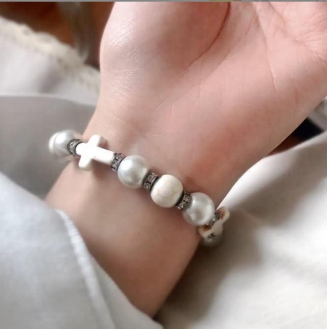 Miniatura 4 de Jucoan 240 cuentas cruzadas, cuentas espaciadoras de cruz blanca y turquesa, cuentas gruesas, mini dijes de cruz religiosa para joyería, collares,