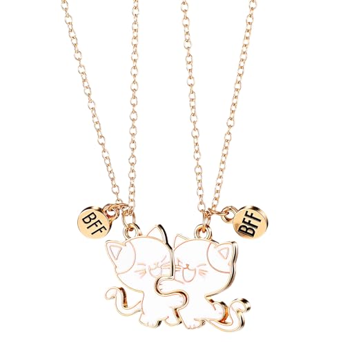 SHENLIU 2 cadenas de la amistad, gatos de la amistad, cadena dorada para amigos, collar magnético con colgante de gato, para cumpleaños, Navidad, dama de honor o hermanas