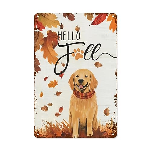 Targa in metallo con scritta "Thanksgiving Day Hallo Fall Dog", stile vintage, rustico, in alluminio, per casa, cucina, sala da pranzo, decorazione da parete, 20 x 30 cm