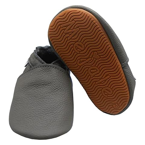 Mejale Baby Infant Rubber Sole Shoes Toddler Boy Moccasins Crawling Leather Shoes Anti-Slip Girl Walking Slippers Newborn Gift(Dark Grey, 6-12 Months, M) Cover