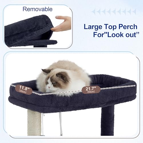 Image of Gitelsnour Cat Tree, Cat Tower with Sturdy Steel Tube, Large Perch GCT024G | 70.5'' Cat Furniture with Scratching Post, Hammock, Basket and Big Platform for Indoor Cats Large Adult, Drak Gray
