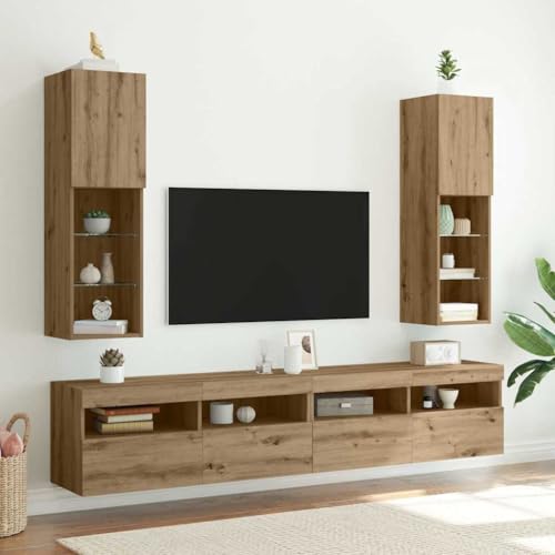 Lumanois Meubles TV avec lumières LED 2pcs chêne Artisanal 30,5x30x102cm Meubles TV Brun,857679
