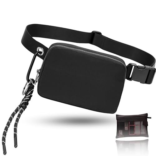 AleFlowSolutions Bolso Riñonera Mujer, Riñonera Grande Elegante Deportiva e Impermeable, De Color Negro Ideal para Festivales/Deportes, Correa Ajustable 50-100cm-Incluye Neceser de Regalo.