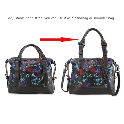 Purse and Handbags for Women Leather Shoulder Tote Handle Medium Satchel Vintage Embossing Rose (Colorful)4