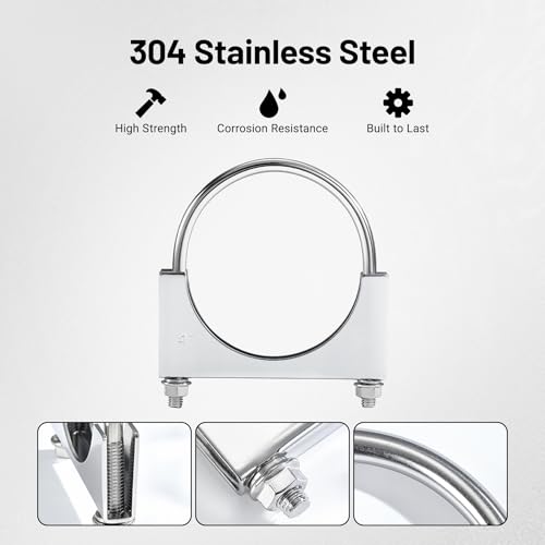 Image of EVIL ENERGY 4 inch Heavy Duty U Bolt Exhaust Clamp, 4 Inch Stainless Steel U Muffler Clamps, Saddle Style, 2PCS