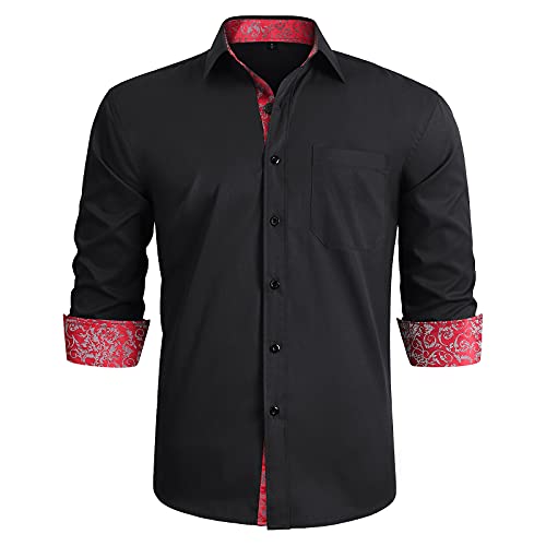 HISDERN Männer innere Kontrast Hemd lässig Formale Klassische Button Down Kleid Hemden Langarm Blumen Kragen Regular Fit 3XL