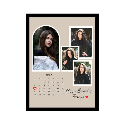 Image of Personalized CalendarsTheme Happy Birthday Wall Photo Print Collage with 4 Photo Upload Customized Photo Frame Gift For Mother, Father, Sister and Friends (Size 13x18 inch)
