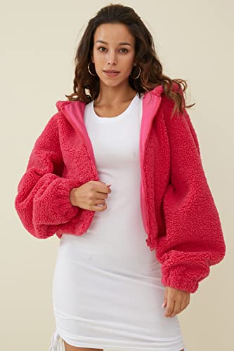 Orolay Women's Fuzzy Fleece Cropped Jacket Fluffy Sherpa Coat Winter Teddy Hoodie with Long Sleeves3