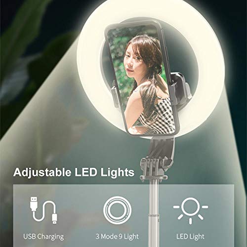 Ajcoflt Tripé de obturador remoto portátil dobrável L07 sem fio Bluetooth selfie com luz anelar LED