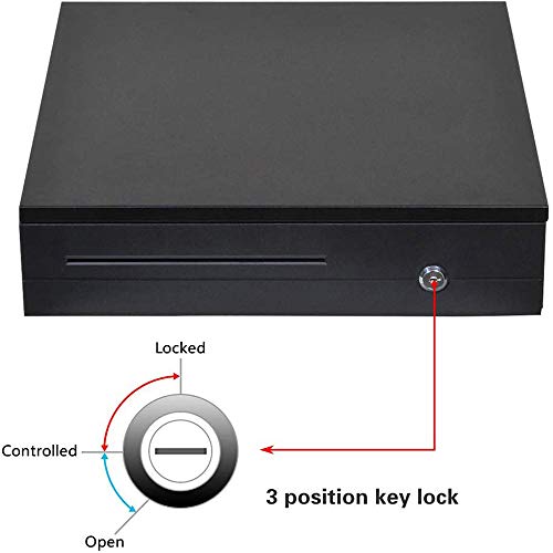 Image of Sagrach Cash Register Drawer for Point of Sale (POS) System with 5 Bill 5 Removable Coin Cash Tray | Metal Cash Box With RJ11 Interface Key Lock for Stores, Shops, and Businesses(Black)