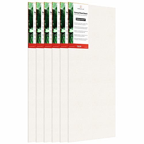 Image of Scholar Art Hobby Series 04 Oz (230 GSM) 100% Cotton Canvas Panel Board for Painting (White Blank Canvas Boards for Acrylic Paint, Oil Paint, Wet & Dry Media) | 12 inchx24 inch (30x60 cm), Pack of 6
