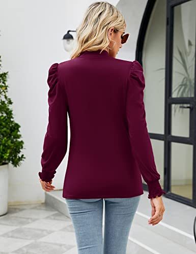 Image of LUYAA Puff Long Sleeve Shirts for Women Tops Dressy Casual Frill Mock Neck Smocked Cuffs Blouses