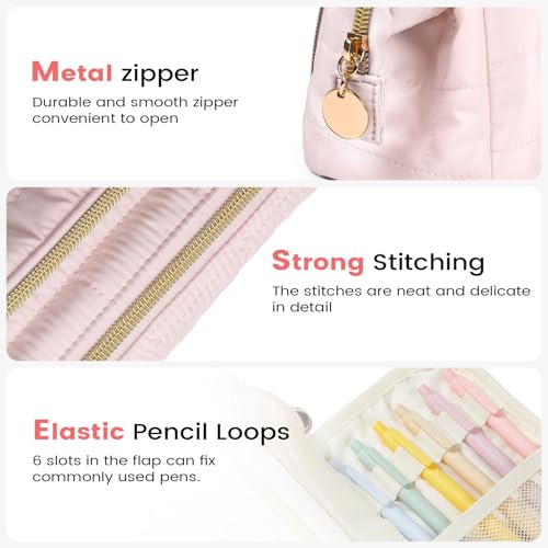 Image of Sooez Large Pencil Case Pouch, Soft Pencil Bag with Zipper, Pen Bag Wide Opening, School Supplies Cute Pencil Case for Girls Boy Men Women, Beige
