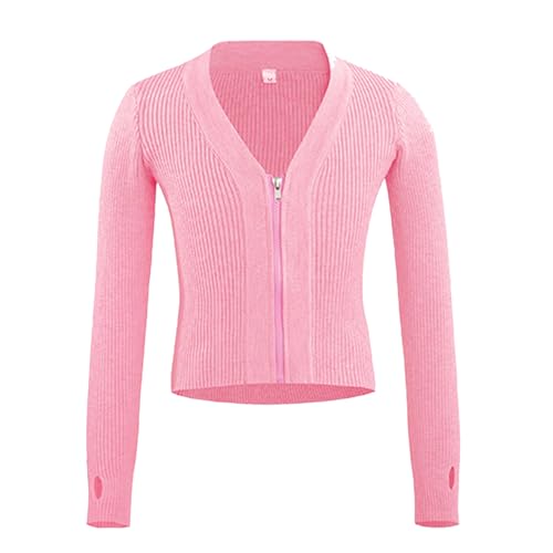 YEAHDOR Kids Girls Ballet Dance Wrap Top Ribbed Knitted Cardigan Long Sleeve Solid Color Shrug Sweater Yoga Workout Top