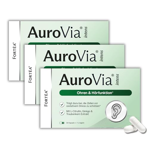 FORTEA - Hörfunktion Kapseln in Apothekenqualität - AuroVia - Unterstützung für Ohren- und Hörfunktion - Komplex mit Ginkgo Biloba Traubenkern und Vitamin B1 Vitamin B6 Vitamin B12-3x 30 Stück