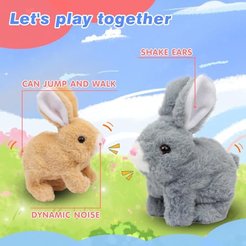 Asslye Elektrischer Osterhase Plüschtier, Interaktives Kaninchen mit Geräuschen & Beweglichen Ohren, Hüpfendes Spielzeug für Ostergeschenk, Krabbelnder Stoffhase für Kinder ab 1 2 3 Jahre
