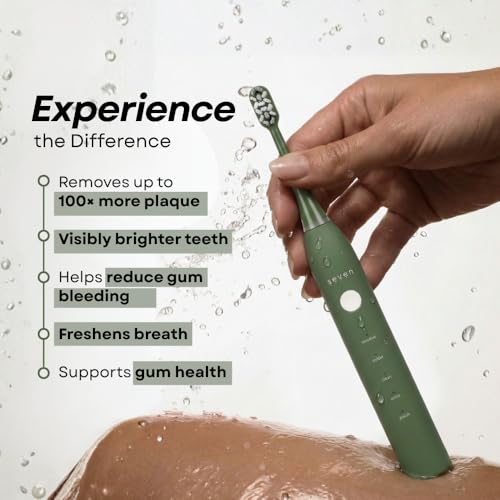 Image of Seven Oral Care SuperBrush Pro Electric Toothbrush for Adults | Rechargeable Toothbrush with Advanced Cleaning Technology | Soft Bristles | Gentle on Gums | Ergonomic Lightweight Design | Daily Oral Care (Olive Green)