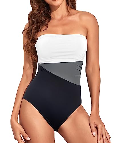Image of Holipick Women Tummy Control One Piece Swimsuits Strapless Bandeau Bathing Suits Slimming Halter Swimwear