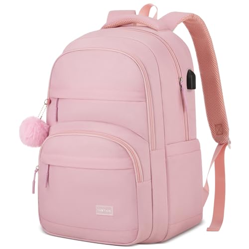 Image of YAMTION School Backpack for Teen Girls,Cute Kid Bookbag for Back to School Student Fit 17.3 Inch Laptop College Travel,Pink
