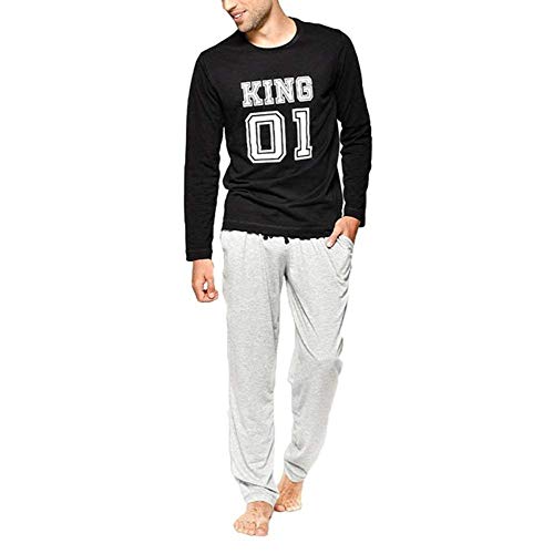 Pyjamas Unisexe Hommes Femmes Nightwear Family Pyjama Mâle Loungewear Coton Set Top Longs Pantalon Deux Pièces Ensemble (Color : King, Size : 2XL)