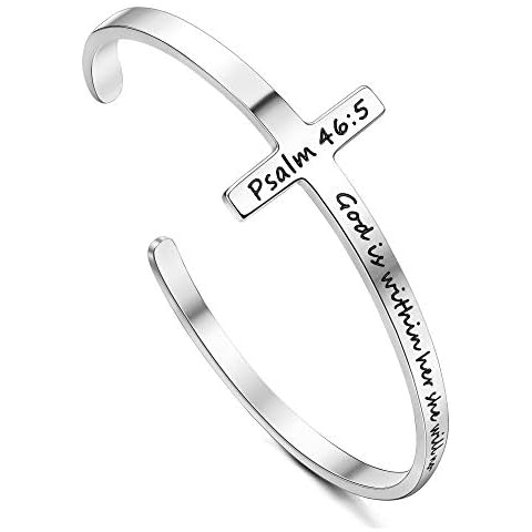 Jewenova Inspirational Cross Bracelet for Women Men Stainless Steel Religious Cuff Bangle Bible Verse Christian Bracelet for Women Motivational Birthday Jewelry Gifts Cover