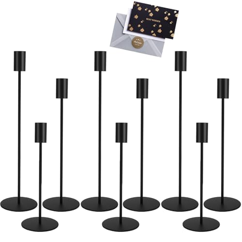 UCAMP Candelabros de Metal,Juego de 9 Candelabro Decorativos de Velas,Candelabros para Velas Negro,Portavelas de Metal Alto para Cena Romántica a La Luz de Las Velas,Aniversario,Fiesta de Bodas