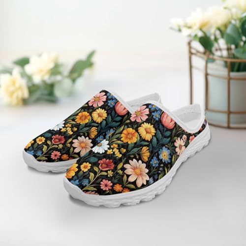 Slip On Tennis Shoes Women Comfort Stretch Walking Loafers Mule Art Tropical Floral Sneakers with Arch Support3