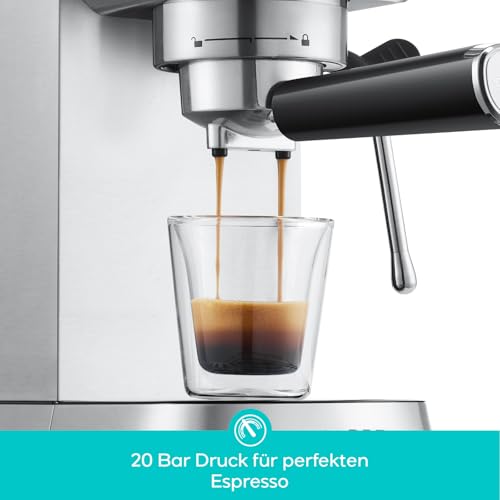 CASABREWS Espresso Siebträgermaschine 20 Bar, Edelstahl-Espressomaschine mit professionellem Milchaufschäumer, Klein Kaffeemaschine Espresso für Cappuccino, Latte & Macchiato, 1L Wassertank, silber – Bild 3