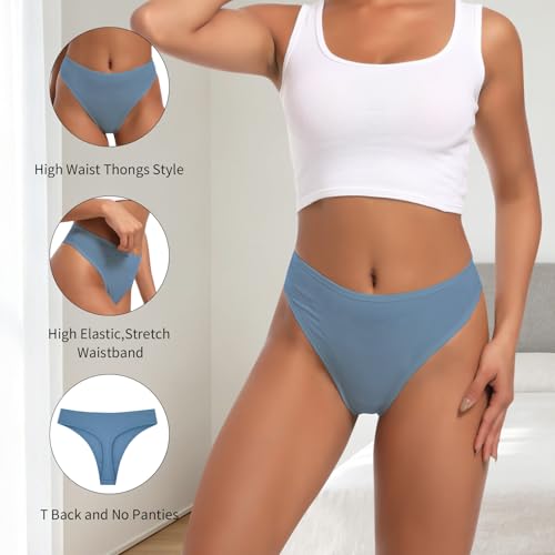 Image of High Waisted Cotton Thongs Underwear For Women Breathable Sport Athletics Panties High Rise Plus Size Multipack