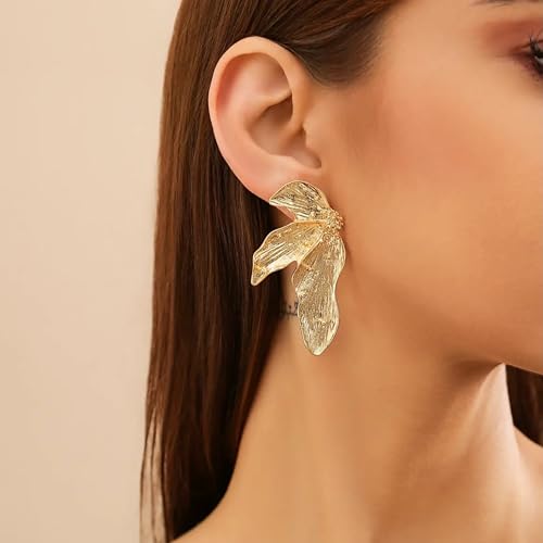 Image of Salve Chic Coquette Floral Earrings for Women | Valentine's Gift for Girlfriend | Bohemian Jewellery Hanging Earrings for Girls Stylish | Gift for Girlfriend Gold Ear Rings for Women Stylish Aesthetic Jewellery Korean Flower Danglers